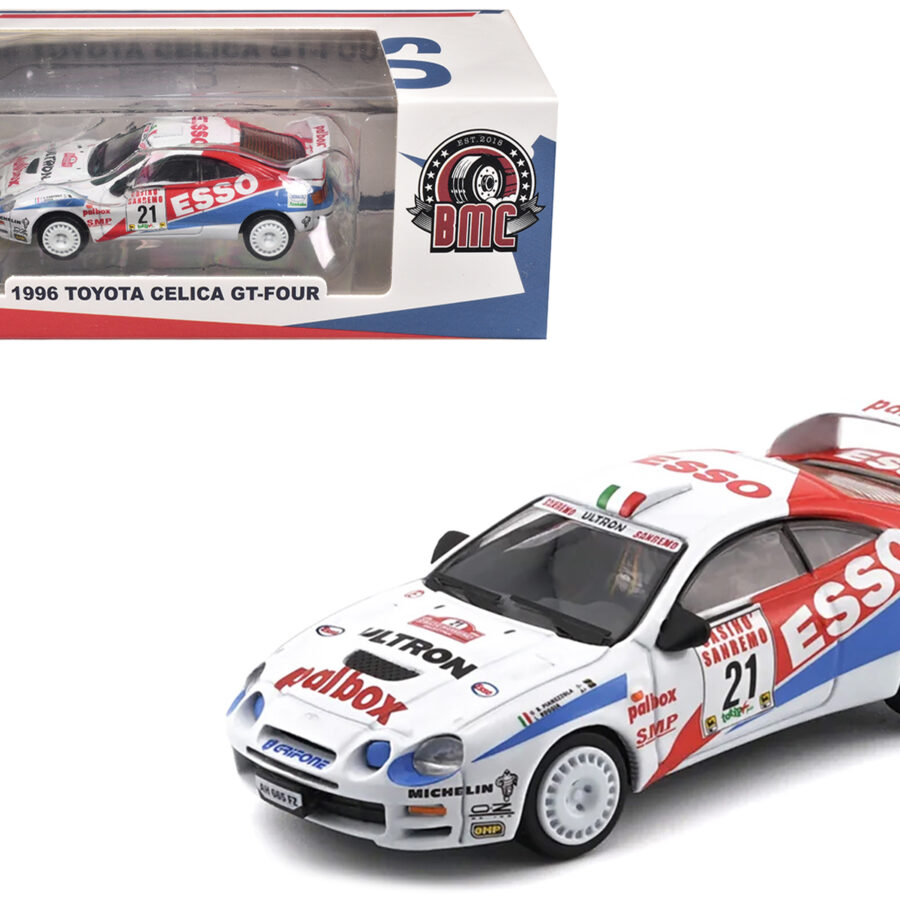 Toyota Celica GT-Four #21 Gilberto Pianezzola - Loris Roggia "Rallye Sanremo - Rallye d'Italia" (1996) with Extra Wheels 1/64 Diecast Model Car by BM Creations Automotive