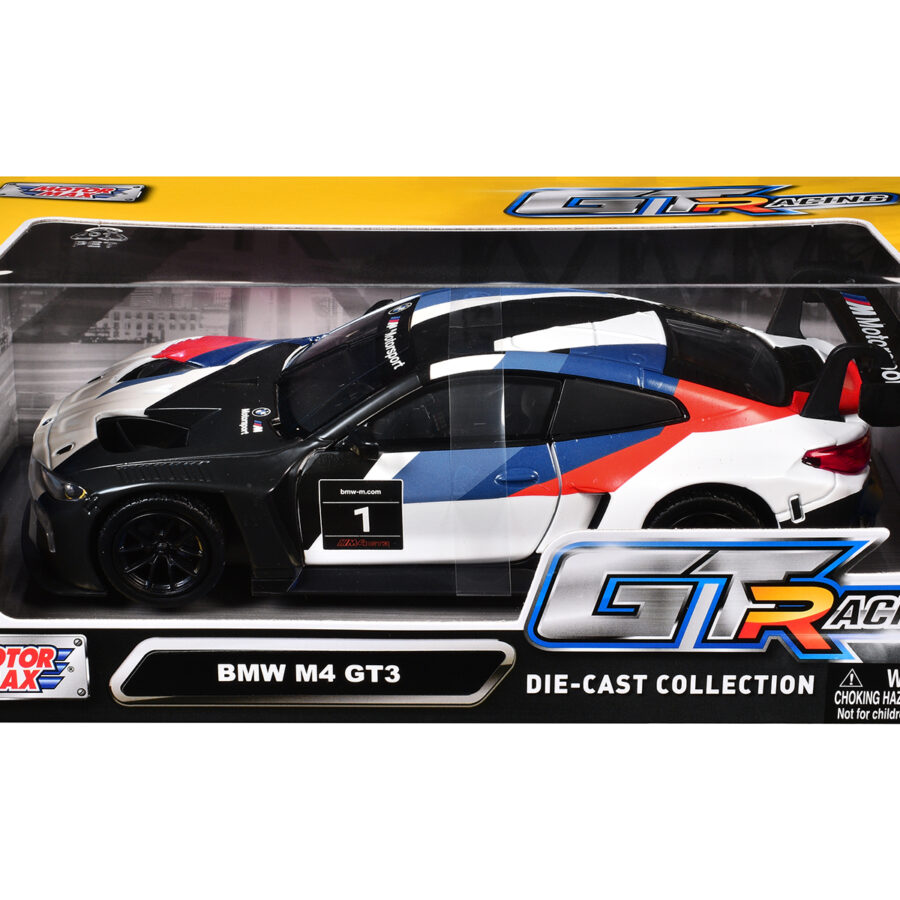 BMW M4 GT3 #1 White with Black Blue and Red Graphics "GT Racing" Series 1/24 Diecast Model Car by Motormax Automotive