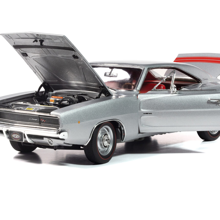 1968 Dodge Charger R/T "Muscle Car & Corvette Nationals" (MCACN) Silver Metallic with Red Interior "American Muscle" Series 1/18 Diecast Model Car by Auto World from the Sports Car Racing Collectibles store collection.