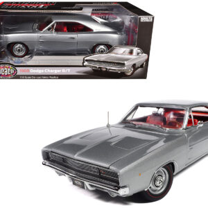 1968 Dodge Charger R/T "Muscle Car & Corvette Nationals" (MCACN) Silver Metallic with Red Interior "American Muscle" Series 1/18 Diecast Model Car by Auto World  by Diecast Mania
