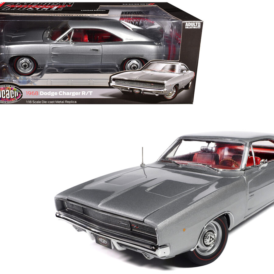 1968 Dodge Charger R/T "Muscle Car & Corvette Nationals" (MCACN) Silver Metallic with Red Interior "American Muscle" Series 1/18 Diecast Model Car by Auto World from the Sports Car Racing Collectibles store collection.