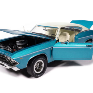 1969 Chevrolet Chevelle SS 396 Azure Turquoise Metallic with White Stripes White Vinyl Top and Interior "Muscle Car & Corvette Nationals" (MCACN) "American Muscle" Series 1/18 Diecast Model Car by Auto World from the Sports Car Racing Model Cars store collection.