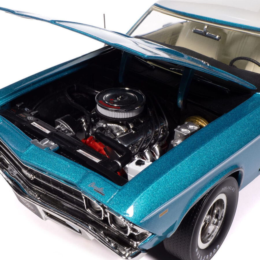 1969 Chevrolet Chevelle SS 396 Azure Turquoise Metallic with White Stripes White Vinyl Top and Interior "Muscle Car & Corvette Nationals" (MCACN) "American Muscle" Series 1/18 Diecast Model Car by Auto World USA GP - Americas Track Art