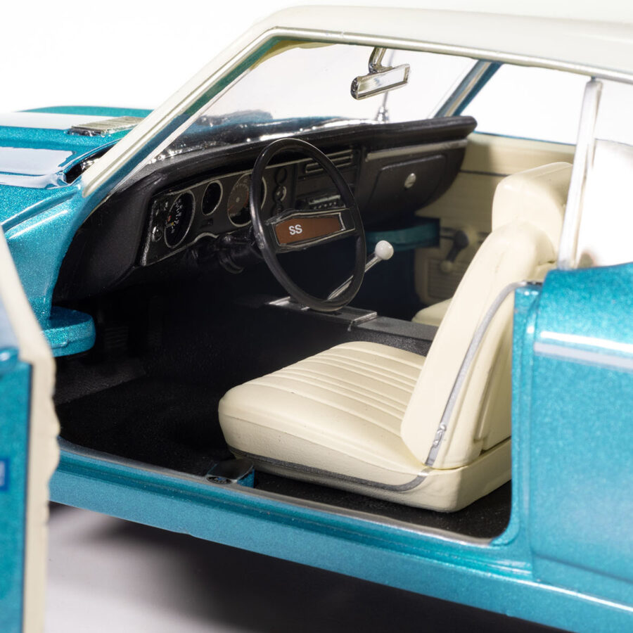 1969 Chevrolet Chevelle SS 396 Azure Turquoise Metallic with White Stripes White Vinyl Top and Interior "Muscle Car & Corvette Nationals" (MCACN) "American Muscle" Series 1/18 Diecast Model Car by Auto World USA GP - Americas Track Art