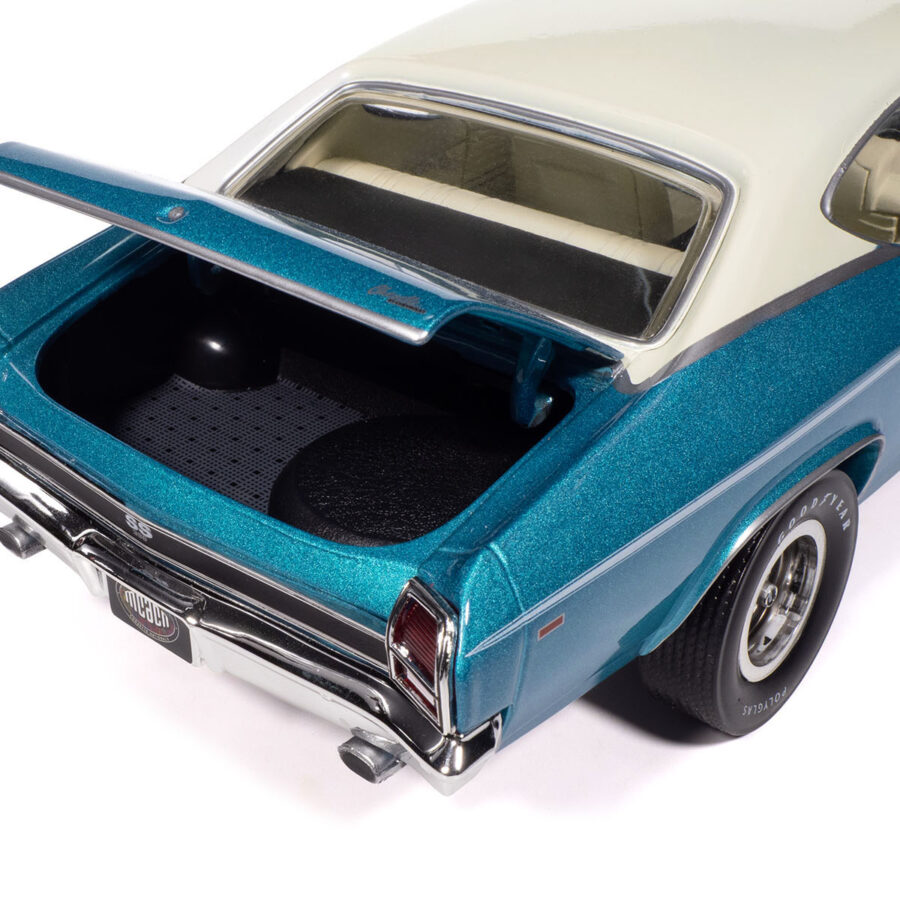 1969 Chevrolet Chevelle SS 396 Azure Turquoise Metallic with White Stripes White Vinyl Top and Interior "Muscle Car & Corvette Nationals" (MCACN) "American Muscle" Series 1/18 Diecast Model Car by Auto World USA GP - Americas Track Art