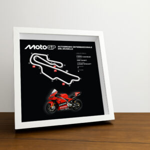 Mugello Moto Circuit 3D Framed Black Track Wall Art with Motorcycle Model – Italy Racing Gift  by BoxBox24