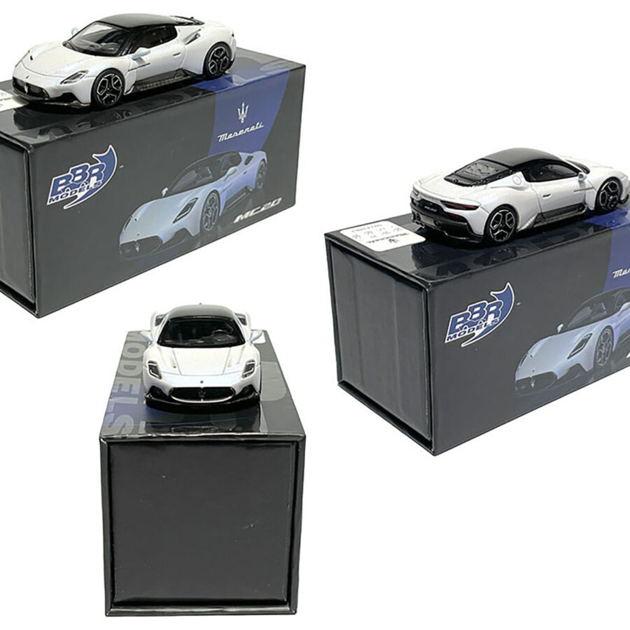 Maserati MC20 Bianco Audace White with Black Top 1/64 Diecast Model Car by BBR Models Automotive