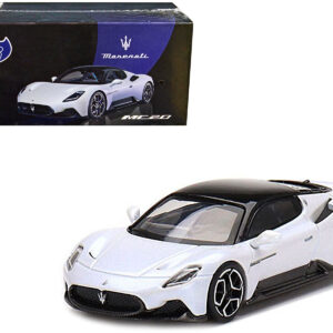 Maserati MC20 Bianco Audace White with Black Top 1/64 Diecast Model Car by BBR Models Maserati by Diecast Mania