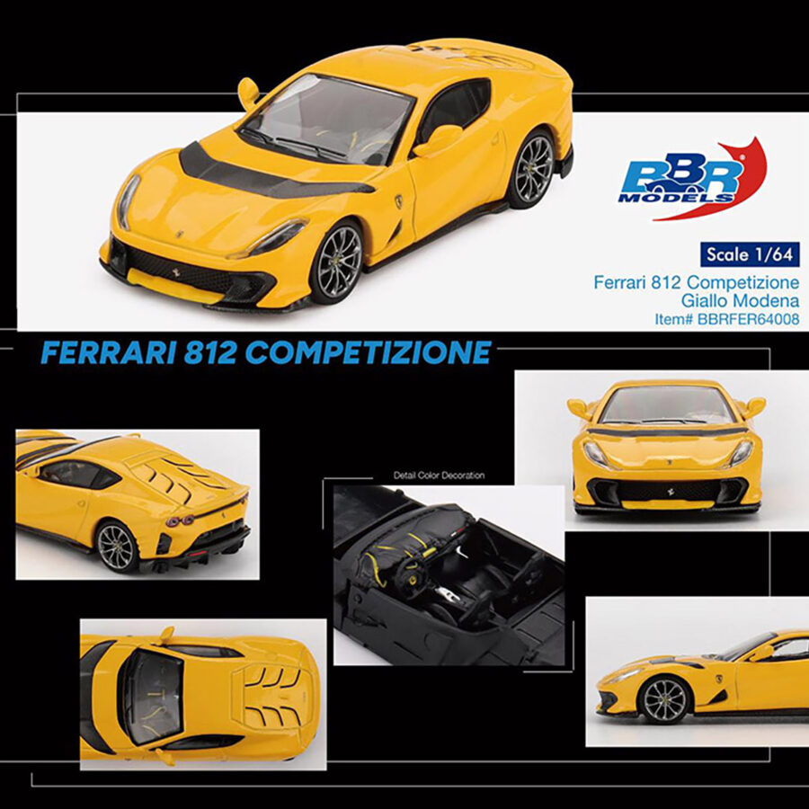 Ferrari 812 Competizone Giallo Modena Yellow 1/64 Diecast Model Car by BBR Automotive