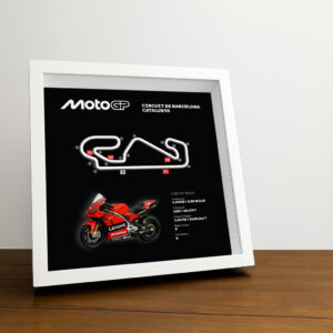 Barcelona Catalunya Moto Circuit 3D Framed Black Track Wall Art with Motorcycle Model – Spain Racing Gift by BoxBox24