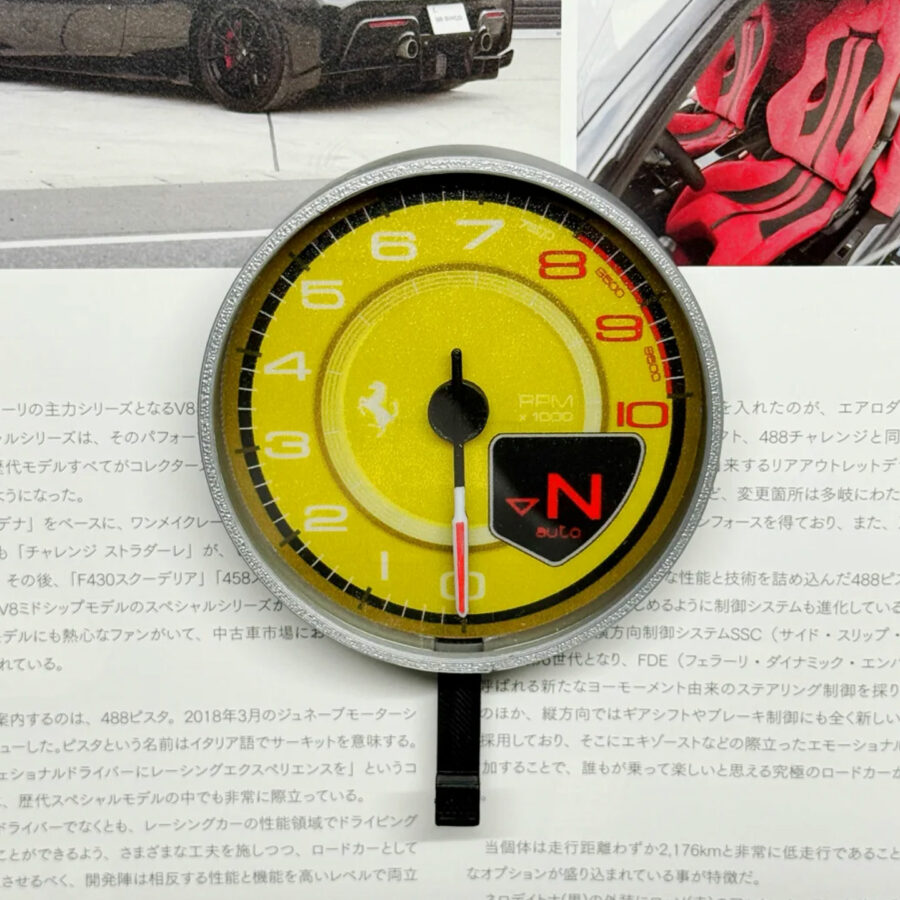 Ferrari 488 Tachometer Keychain – Inspired Redline Design Yellow Edition F1 Jackets