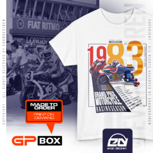 Grand Prix Motorcycle Racing 1983 Season T-Shirt | MotoGP Legend Racing Tee | Classic Racing Fan Shirt from the Cal Crutchlow store collection.