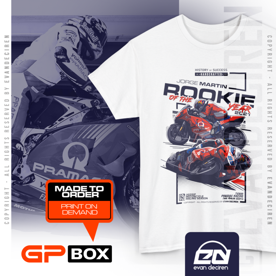 Jorge Martin 2021 MotoGP Legend Racing Tee | Rookie of the Year T-Shirt | Pramac Racing MotoGP Graphic Tee from the Cal Crutchlow store collection.