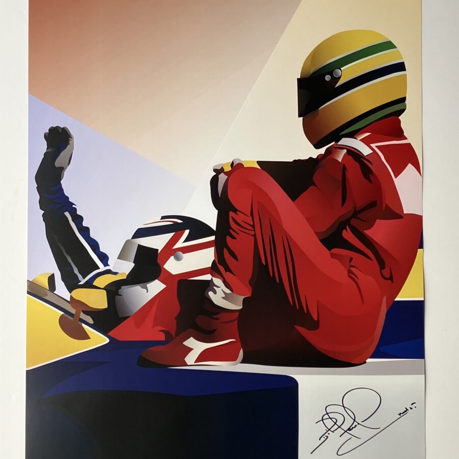 Nigel Mansell signed 'Taxi for Senna' art poster Ayrton Senna