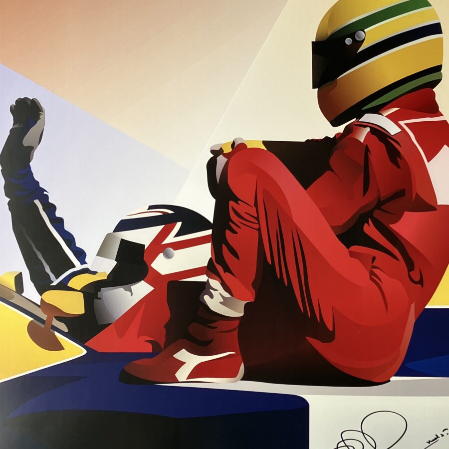 Nigel Mansell signed 'Taxi for Senna' art poster Ayrton Senna