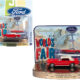 1964 1/2 Ford Mustang Rangoon Red with Red Interior with Collectible Tin Display "Introducing The Ford Mustang" "Greetings from World's Fair 1964-1965" 1/64 Diecast Model Car by Johnny Lightning