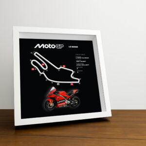 Le Mans Moto Circuit 3D Framed Black Track Wall Art with Motorcycle Model – France Racing Gift  by BoxBox24