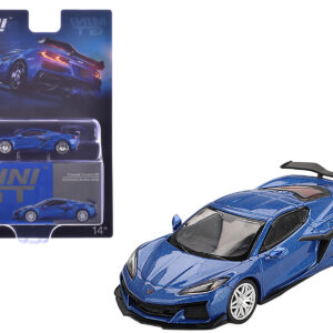 2023 Chevrolet Corvette Z06 Elkhart Lake Blue Metallic Limited Edition 1/64 Diecast Model Car by Mini GT from the Sports Car Racing Collectibles store collection.