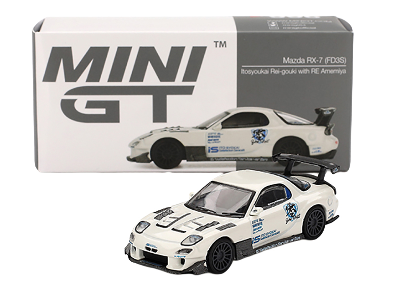 Mazda RX-7 (FD3S) "Itosyoukai Rei-gouki with RE Amemiya" RHD (Right Hand Drive) White with Graphics Limited Edition 1/64 Diecast Model Car by Mini GT Automotive