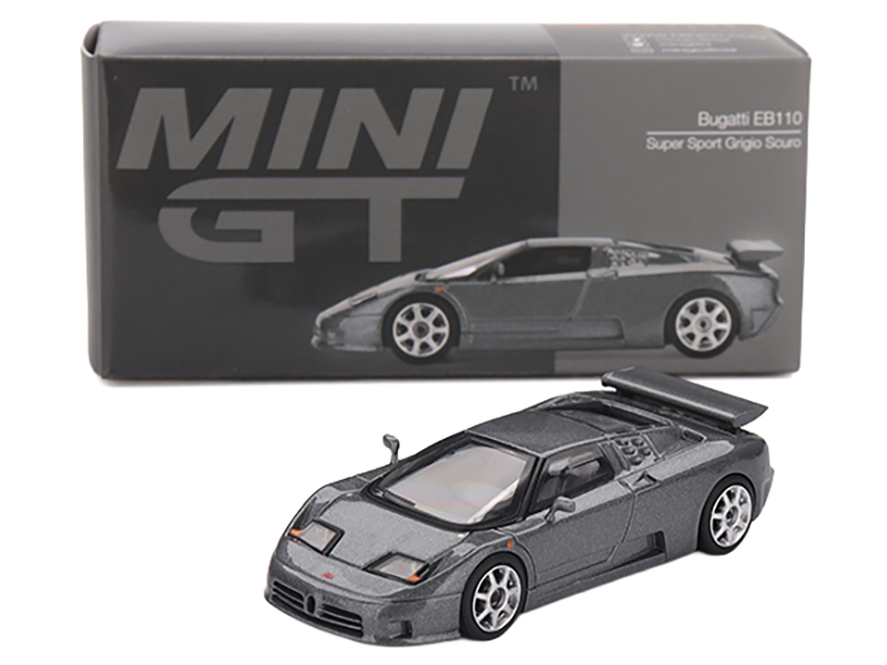 Bugatti EB110 Super Sport Grigio Scuro Dark Gray Metallic Limited Edition 1/64 Diecast Model Car by Mini GT Automotive