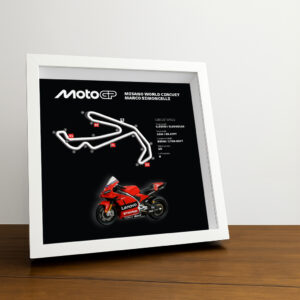Misano World Circuit Marco Simoncelli Moto 3D Framed Black Track Wall Art with Motorcycle Model – Italy Racing Gift  by BoxBox24