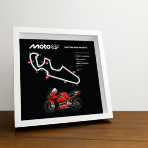 Motorland Aragón Moto Circuit 3D Framed Black Track Wall Art with Motorcycle Model – Spain Racing Gift by BoxBox24
