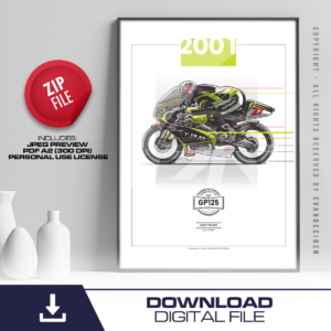 Casey Stoner | 2001 Aprilia RS125R Poster | MotoGP 125cc Racing Art Print | Digital Download A2 from the Team Suzuki Ecstar store collection.