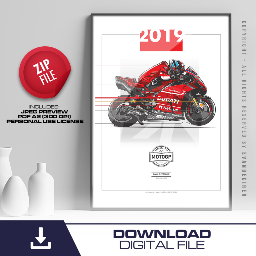 Danilo Petrucci | 2019 Ducati Desmosedici GP Poster | MotoGP Racing Art Print | Digital Download A2 Aprilia Racing