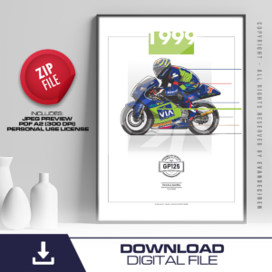 Emilio Alzamora 1999 | Honda RS125R Poster | MotoGP 125cc World Champion | Digital Download Wall Art from the Vintage Motorcycle store collection.