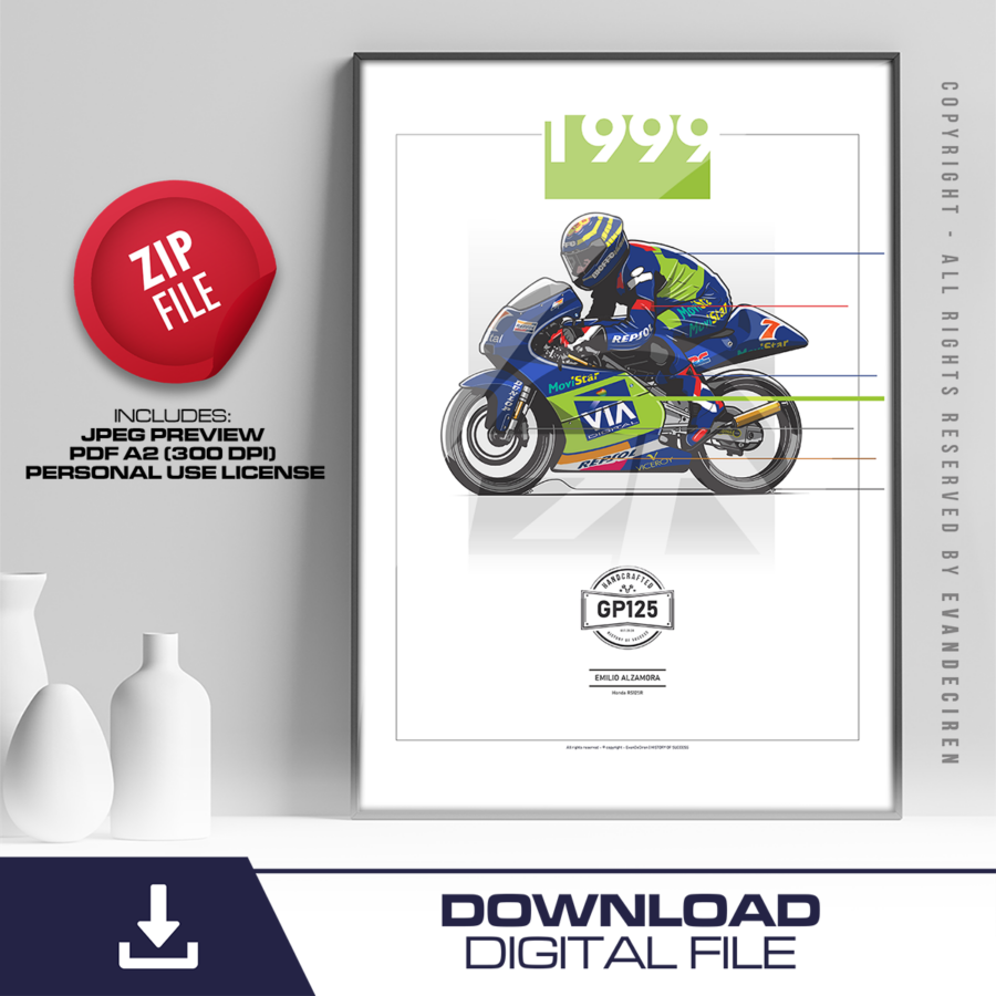Emilio Alzamora 1999 | Honda RS125R Poster | MotoGP 125cc World Champion | Digital Download Wall Art from the Team Suzuki Ecstar store collection.