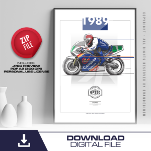 Sito Pons 1989 Honda Campa 250cc GP | Vintage Motorcycle Racing Poster | Digital Download Wall Art A2 from the Formula 1 Memorabilia store collection.