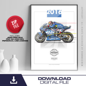 Maverick Vinales MotoGP Poster 2016 | Suzuki GSX-RR Digital Download | MotoGP Legend Wall Art from the MotoGP Gifts store collection.