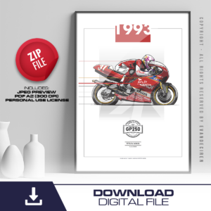 Tetsuya Harada 1993 Yamaha TZ250M | GP250 Motorcycle Racing Poster | Vintage MotoGP Wall Art Digital Download by Evan DeCiren Store