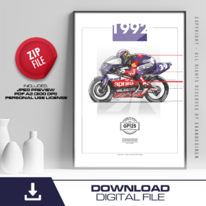 Alessandro Gramigni 1992 Aprilia RS125R | Digital Download Poster | Vintage Motorcycle Racing Wall Art | MotoGP Print A2 from the Formula 1 Memorabilia store collection.