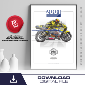 Valentino Rossi Poster | 2001 Honda NSR500 GP500 | MotoGP Racing Digital Download | Motorcycle Wall Art Print from the Formula 1 Memorabilia store collection.