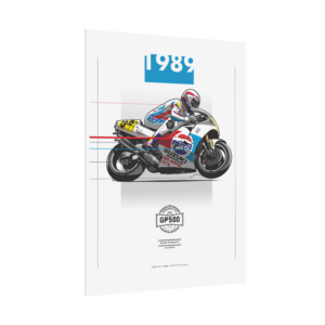 Kevin Schwantz | 1989 Suzuki RGV500 Poster | MotoGP GP500 Racing Art Print | Vintage Motorcycle Wall Decor from the Formula 1 Memorabilia store collection.