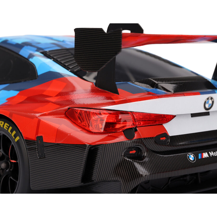 BMW M4 GT3 EVO Presentation #1 White with Carbon Blue and Red Graphics 1/18 Model Car by Top Speed Automotive