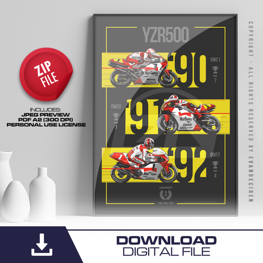 Yamaha YZR500 Poster | 3 World Championships 1990-1992 | Motorcycle Racing Wall Art | MotoGP Legend Digital Download Alfa Romeo Sauber