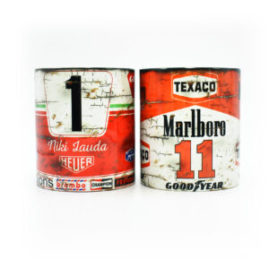 Set of 2: Vintage Niki Lauda 312T & James Hunt M23 Formula Racing Coffee Mugs from the Vintage Cars store collection.