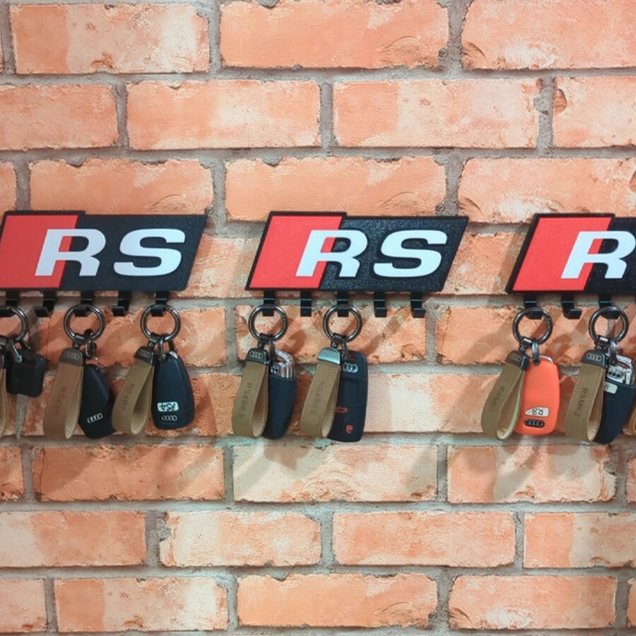 Audi RS Key Holder Wall Hook – 5 Hooks Adhesive Mount (Black/Red) Audi