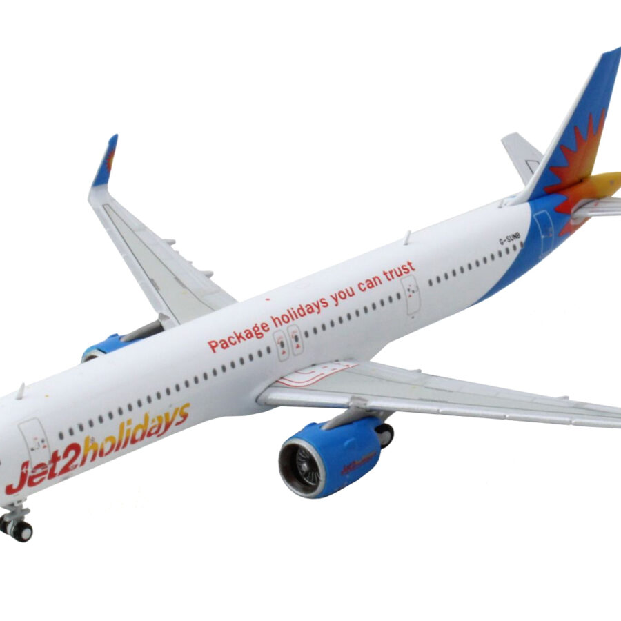 Airbus A321neo Commercial Aircraft "Jet2 Holidays" White with Blue Tail 1/400 Diecast Model Airplane by GeminiJets Automotive