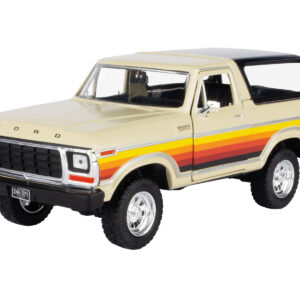 1978 Ford Bronco Custom Cream with Stripes and Black Top "Platinum Collection" Series 1/24 Diecast Model Car by Motormax from the Ford store collection.