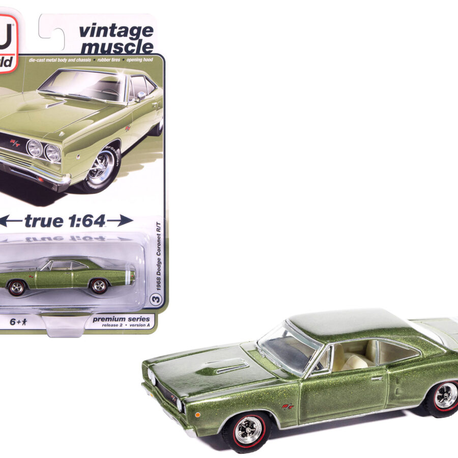 1968 Dodge Coronet R/T Medium Green Metallic with White Interior "Vintage Muscle" Series 1/64 Diecast Model Car by Auto World from the Sports Car Racing Model Cars store collection.