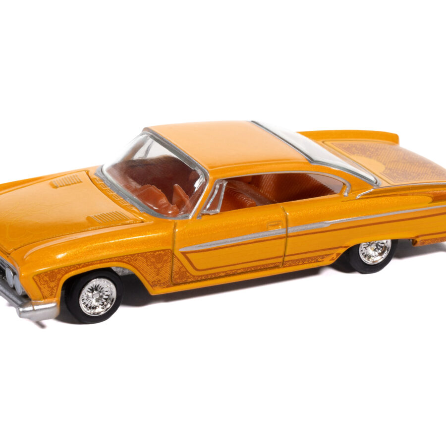 1961 Dodge Dart Phoenix Lowrider Mango Smoothie Metallic with Graphics and Orange Interior "Vintage Muscle" Series 1/64 Diecast Model Car by Auto World Automotive
