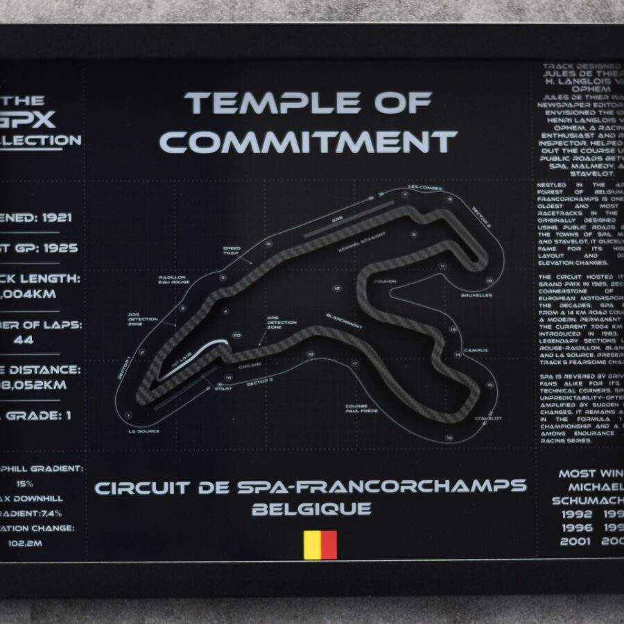Spa-Francorchamps 3D Track Blueprint – Framed Real-Glass Wall Art (Premium/Basic) – GPX Collection Belgium GP - Spa-Francorchamps Track Art