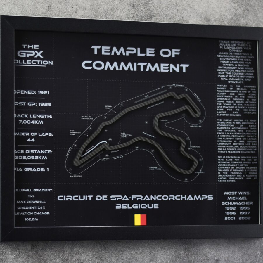 Spa-Francorchamps 3D Track Blueprint – Framed Real-Glass Wall Art (Premium/Basic) – GPX Collection Belgium GP - Spa-Francorchamps Track Art